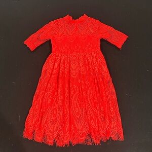 Elegant Red Lace Dress Girls Size 5 (120)